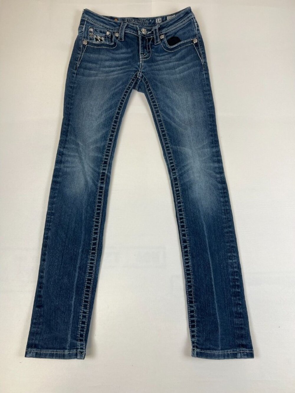 Miss Me Women 14 Skinny Jeans Blue Denim Embellished Rhinestone Pocket JK6322S